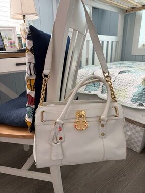 Emma Fox White Leather Satchel with Gold Hardware